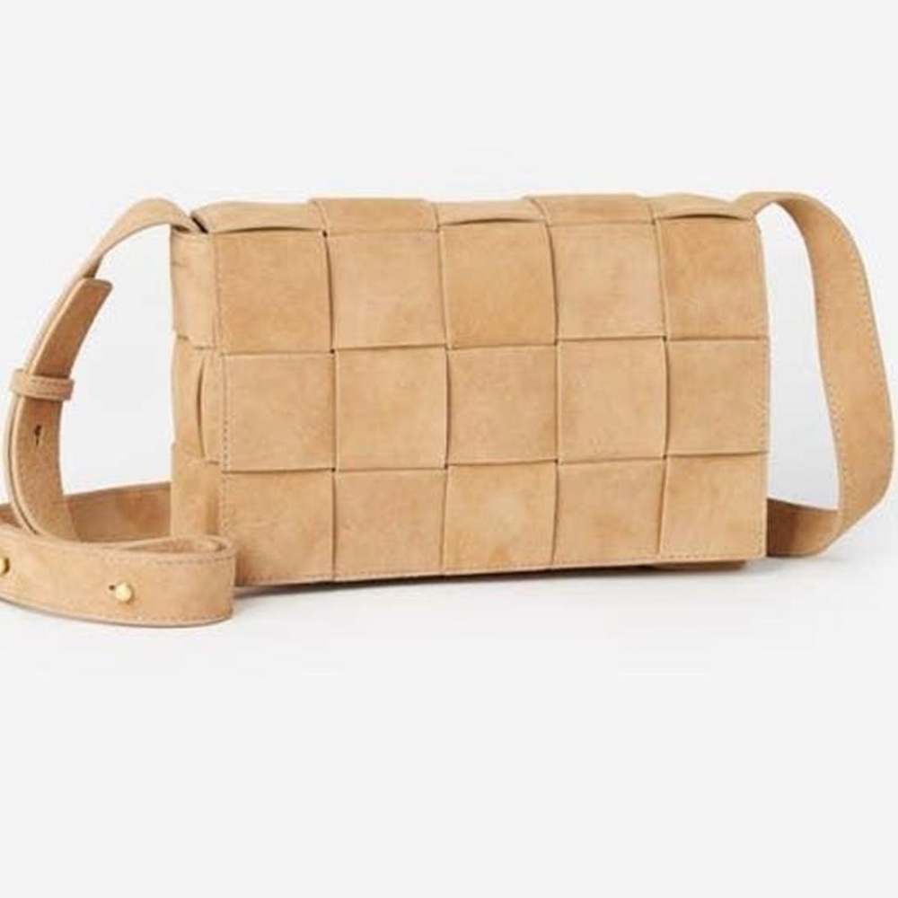 J. McLaughlin Una Woven Suede Bag Shoulder Crossbody - Sand